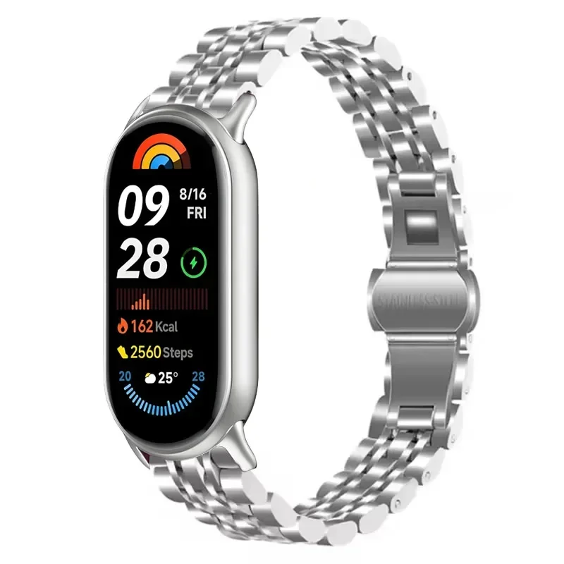 Pulseira de metal para xiaomi band 9 8, pulseira confortável de aço inoxidável para xiaomi miband 9 correa, acessórios de pulseira