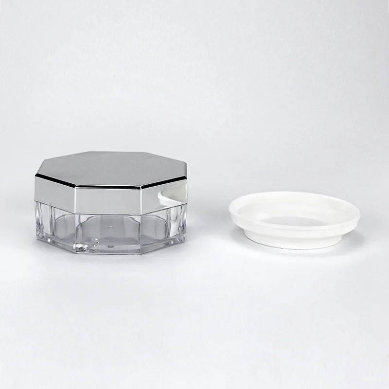 10g Empty Loose Powder Box with Sifter Cosmetic Container Silver Plastic Makeup Jar Compact Portable Travel Refillable 1PC
