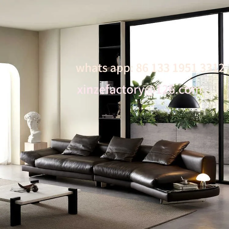 

Customizable Italian minimalist skyline leather sofa living room advanced arc corner first layer cowhide sofa