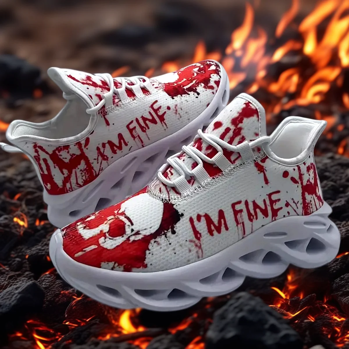 

red skull graffiti skull casual sports shoes men's and women's running shoes lightweight mesh shoes