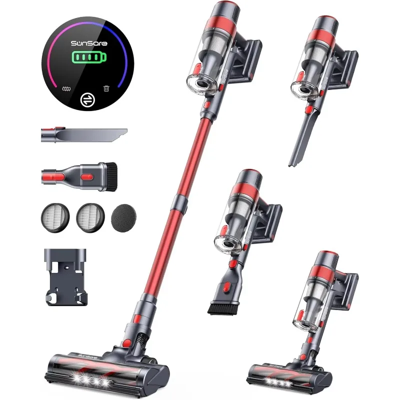 SunSare Cordless Vacuum Cleaner, 450W 40Kpa Stick Vacuum with Touch Screen, 55 Mins Runtime Rechargeable Vacuum, with 1.5L Cup