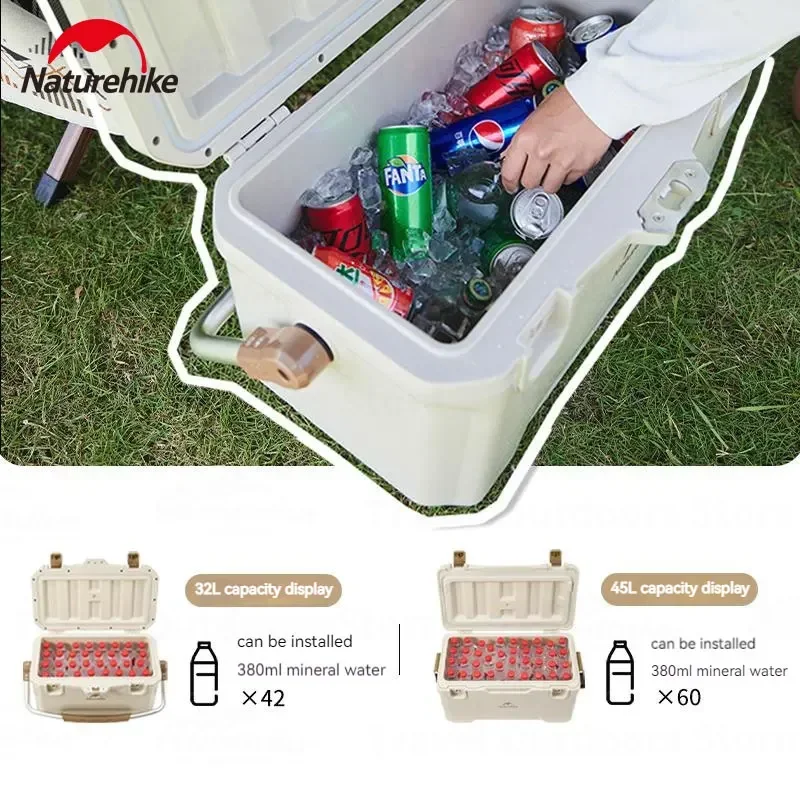 Naturehike PP Outdoor Antibacterial Insulation Box 72H Camping Portable Fresh And Cold Ice Box 32L/45L Thermal Cooler For Drinks