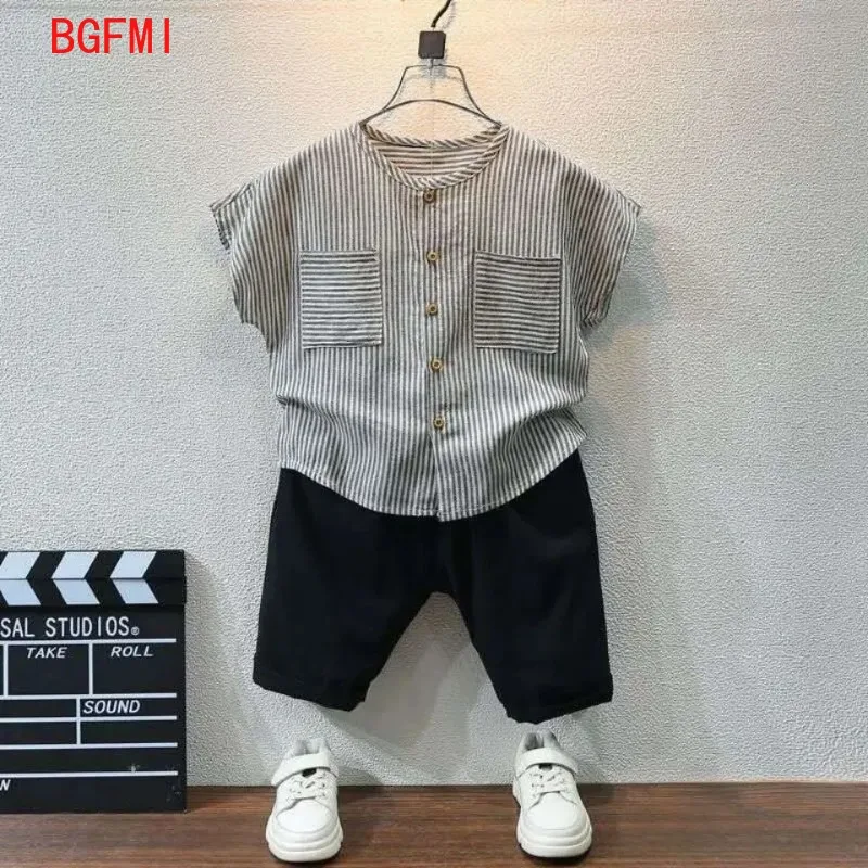 

Summer Boys Set Children's Clothing 2023 Korean Handsome Baby Short Sleeve 2-9 Year Old Cotton/ Linen Toddler Kids Two Piece Set