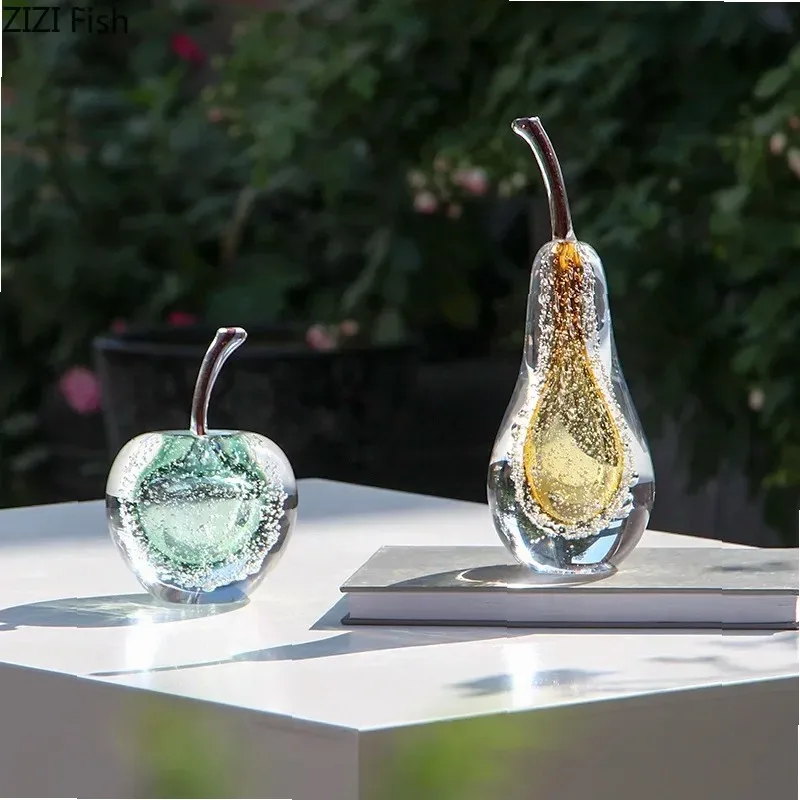 Transparent Bubble for Apple Pear Glass Sculpture, Creative Fruit Desk Decor for Home Office Aesthetic