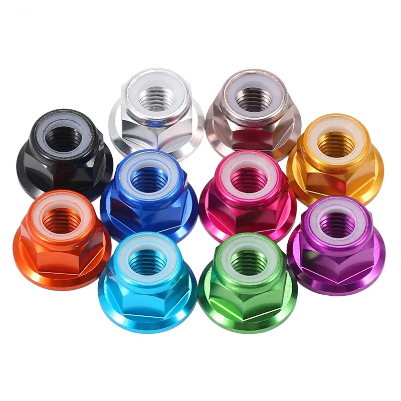 Colorful Aluminum Alloy M2 M2.5 M3 M4 M5 M6 M8 Flange Nut Nylon Insert Lock Nut Self-locking Nut Anti-loosenut Cw For Rc