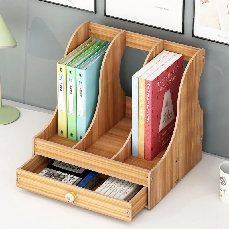 

Organizers Storage File Shelves Simple Wood Desk Organizer Stationery Creative Multilayer Bookshelf With Drawer