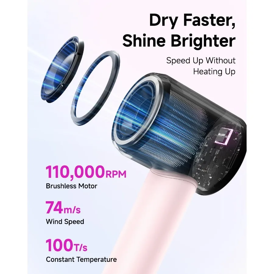 مجفف شعر مع مشط ومرفق ناشر للشعر المجعد 200 متر فرشاة مجفف للنفخ الأيونية السالبة محرك عالي السرعة بدون فرش هاي #5