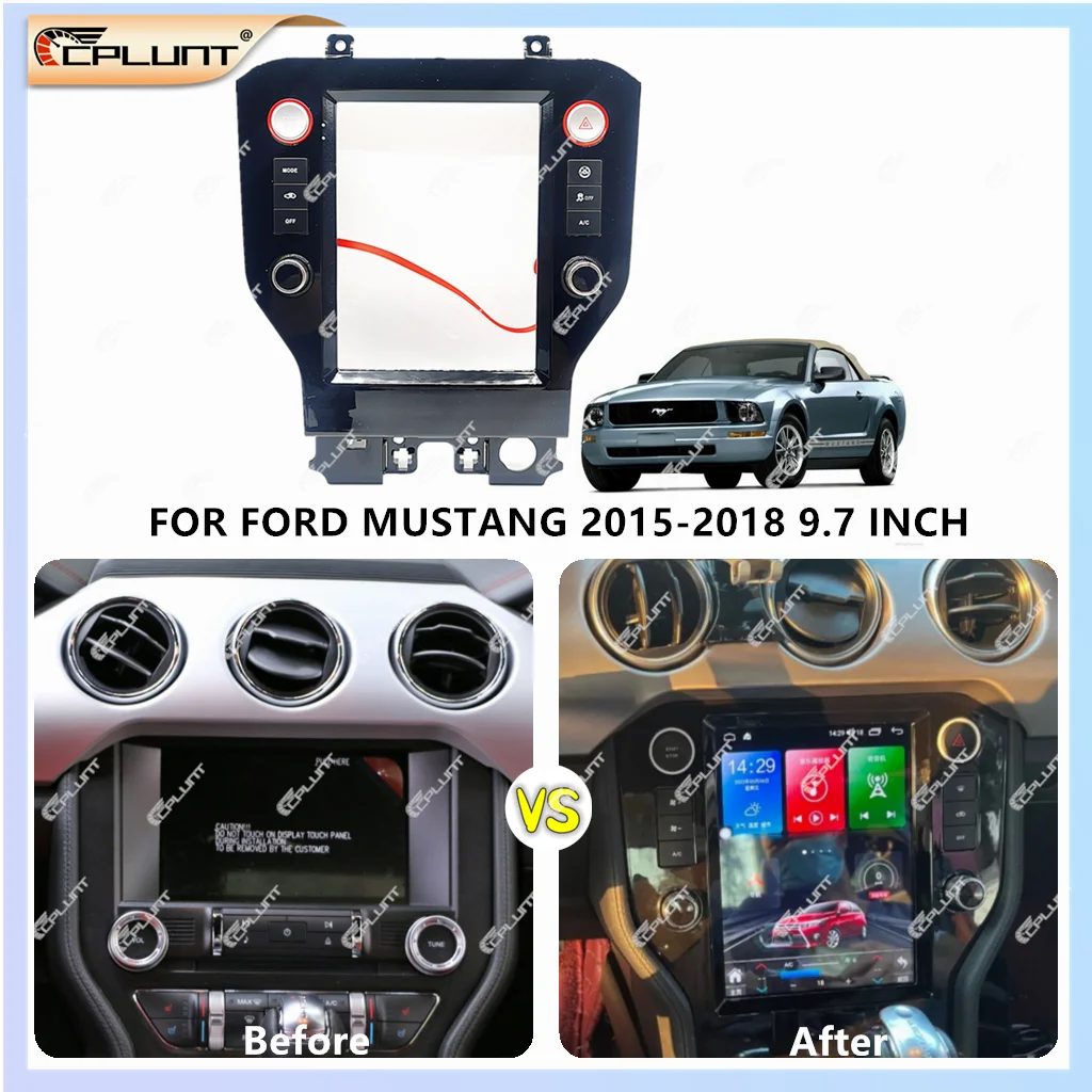 CPLUNT Tesla Screen 9.7 Inch Car DVD Frame Fascia Adapter For FORD MUSTANG 2015-2018 Android Radio Dash Fitting Panel Kit