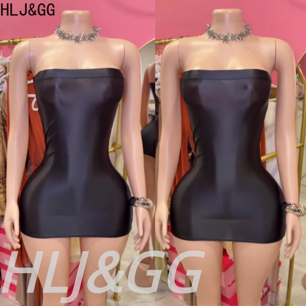 

HLJ&GG Sexy See Though Bodycon Mini Tube Dress Women Off Shoulder Glossy Slim Party Clubwear Summer New Backless Vestidos 2026