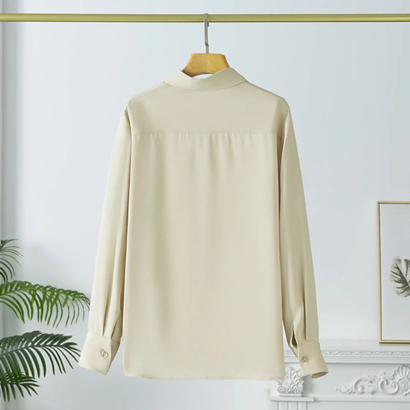 30 Momme 100% Mulberry Silk Shirt Women Twill Long Sleeve Loose Solid Color Elegant Commute Blouse Top