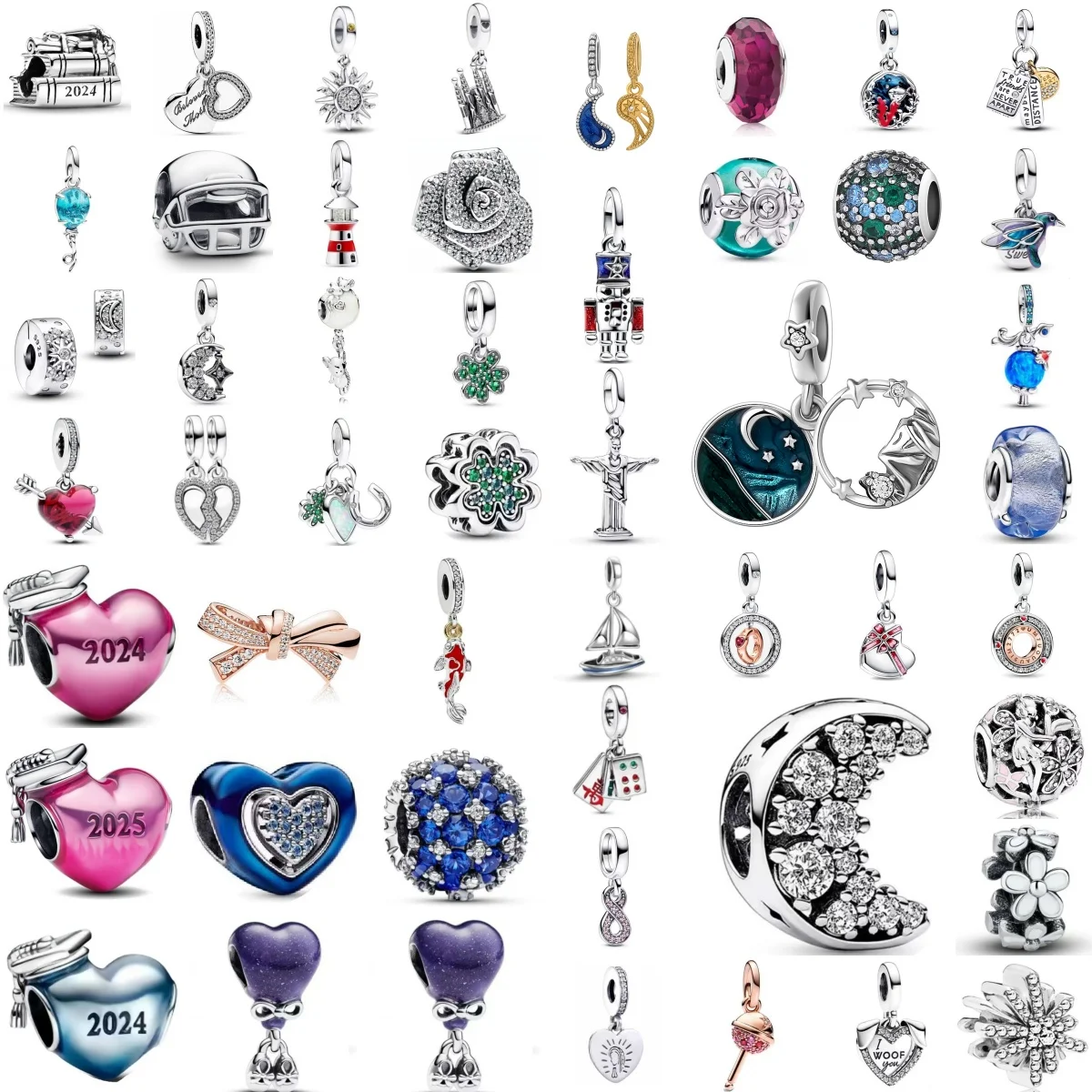 Fashion S925 Silver Hummingbird, Moon, Mahjong, Lighthouse Pendant, Suitable for Original Bracelet DIY Women's Jewelry Gifts