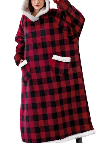 Wearable Blanket Hoodie Long Sleeve Hooded Blanket Oversized Loungewear with Pockets