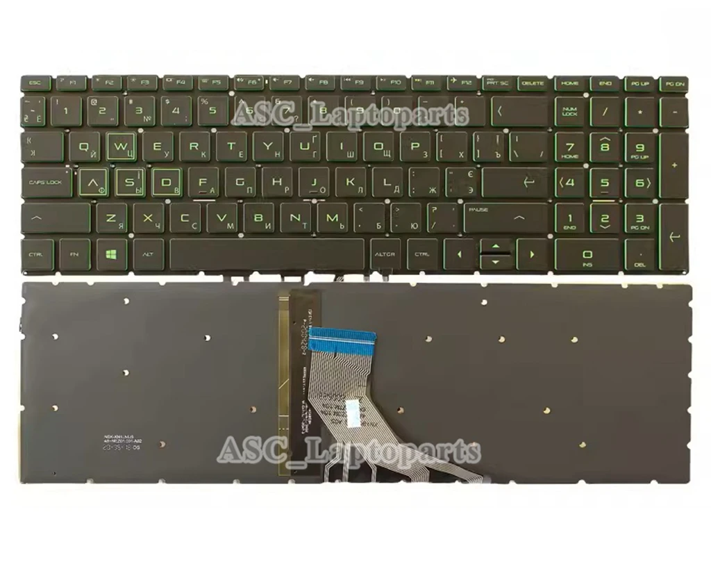 

New Russian & US Keyboard for HP Pavilion 15-dk0046ur 15-dk0047ur 15-dk0052ur 15-dk0054ur Black with Green Printing and BACKLIT