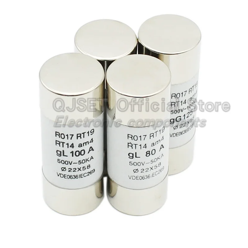 5 stks QJSET RO17 Keramische Zekering Buis R017 Quick Disconnect PV Solar Zekering 22X58mm 500 V 63A 80A 100A 125A RT14 RT19 RT18-125 22*58mm