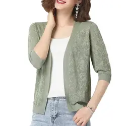 New Summer Ladies Knitting Cardigan Jacket Women Short  Thin Female Shawl Noble Ice Silk Knitting Shirt Sun Protection Clothing