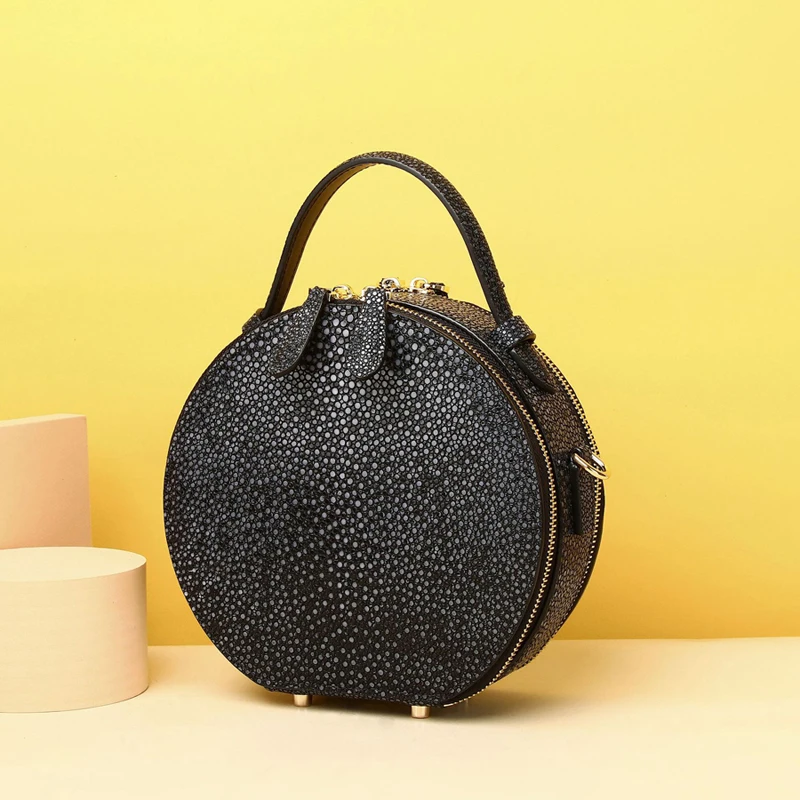 2023 Winter New Fashion Round Bag Women's Handbag Cowhie Leather Women's Bag Luxury Designer Genuine Leather Female Bag