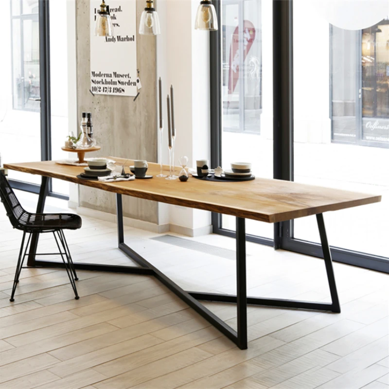 Nordic dining table industrial style iron art solid wood office desk loft computer desk long coffee table designer furniture