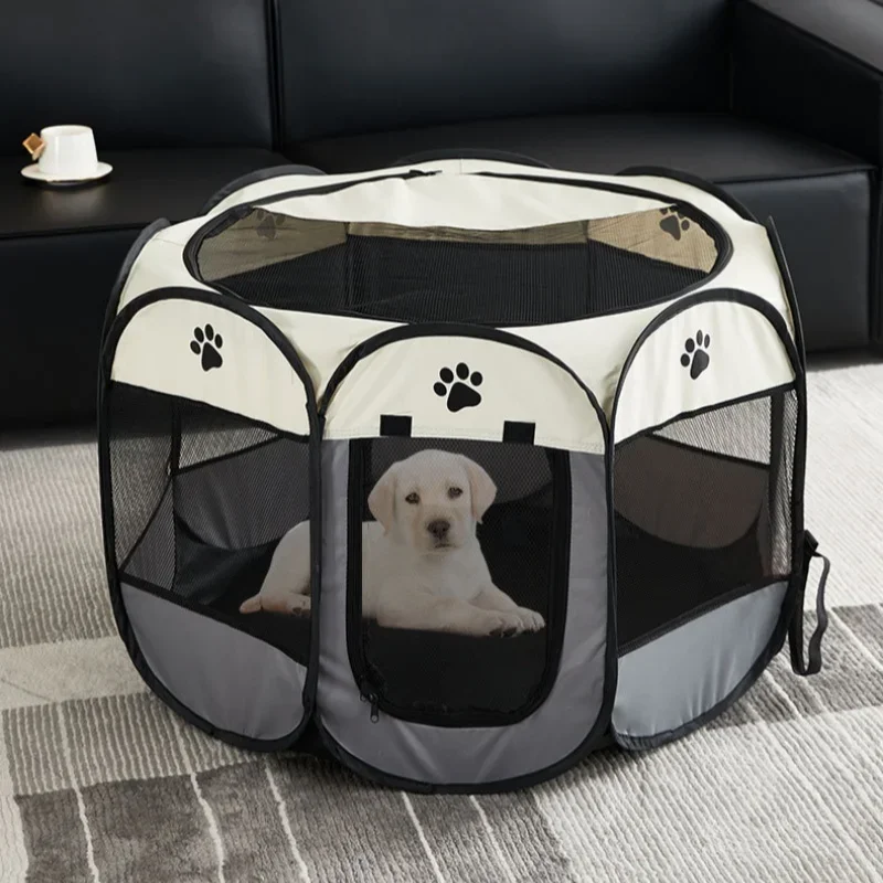 Foldable Pet Tent Kennel Cat Delivery Room Octagonal Fence Puppy Shelter Detachable Summer Pet Tent Outdoor Cat Cage Dog Fences