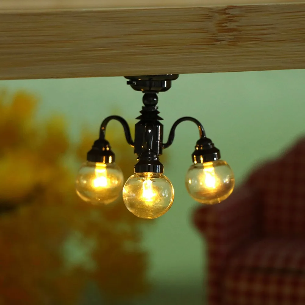 

New 1:12 Dollhouse Colored Glass Lamp 10 Styles Mini Miniature LED Golden Light DIY Home Table Lamp Model Doll House Accessories