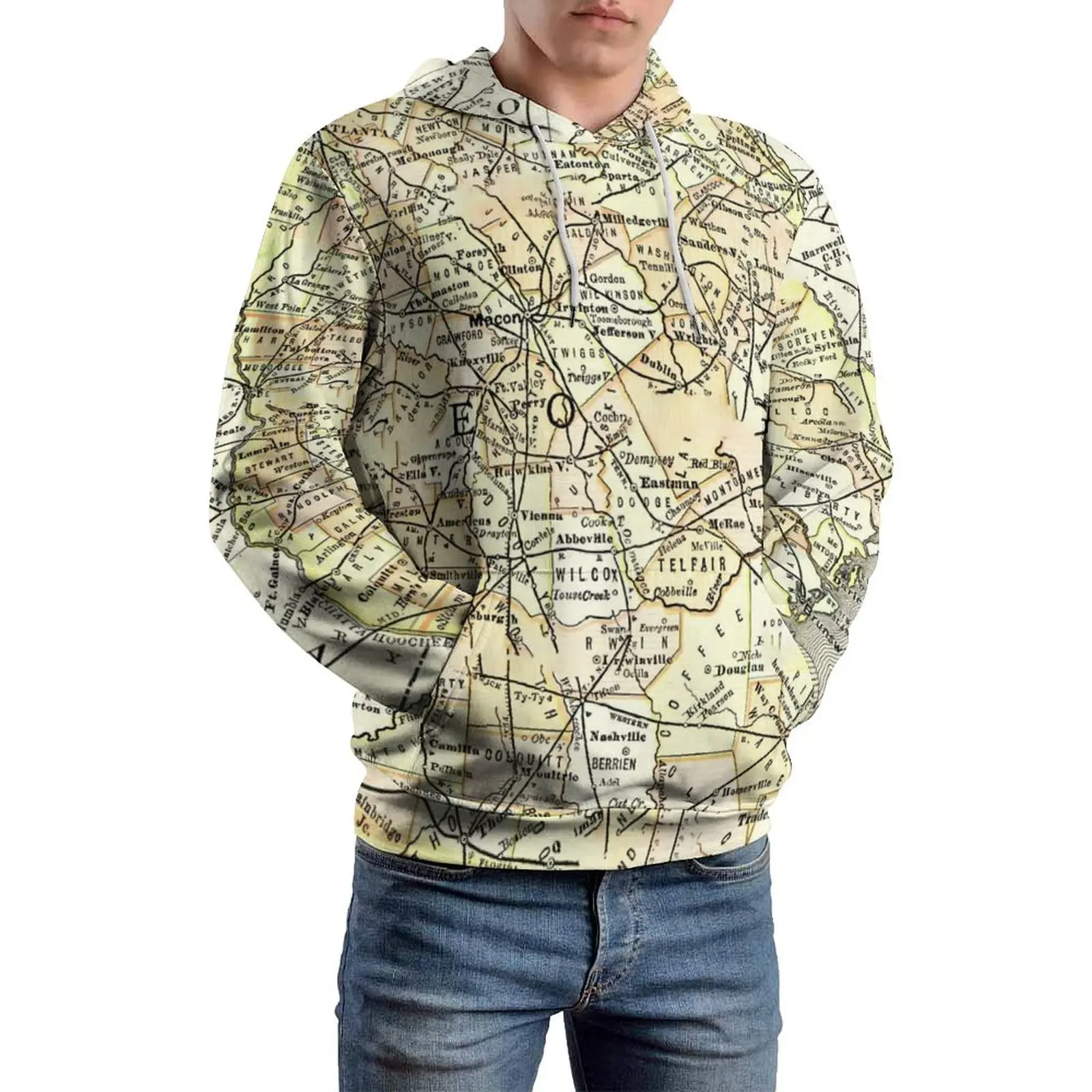 

Georgia Antique Map Loose Hoodies Travel State Streetwear Hoodie Men Long-Sleeve Kawaii Design Sweatshirts Large Size 5XL 6XL