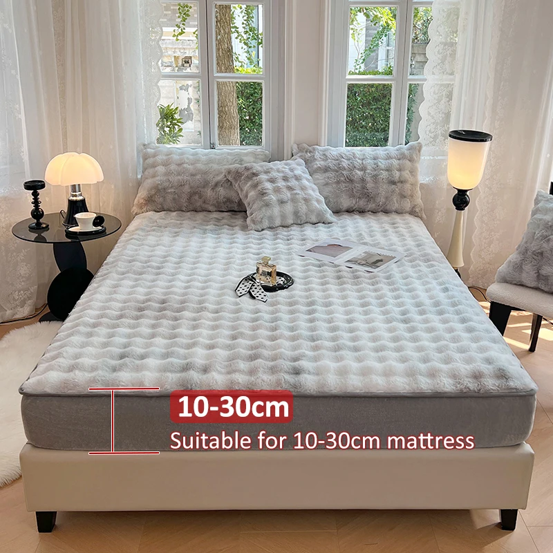 Warm Rabbit Plush Bedsheet, Winter Thick Mattress Cover,Milk Velvet Mattress Protective Cover,Quality Velvet Bed Sheets For Home