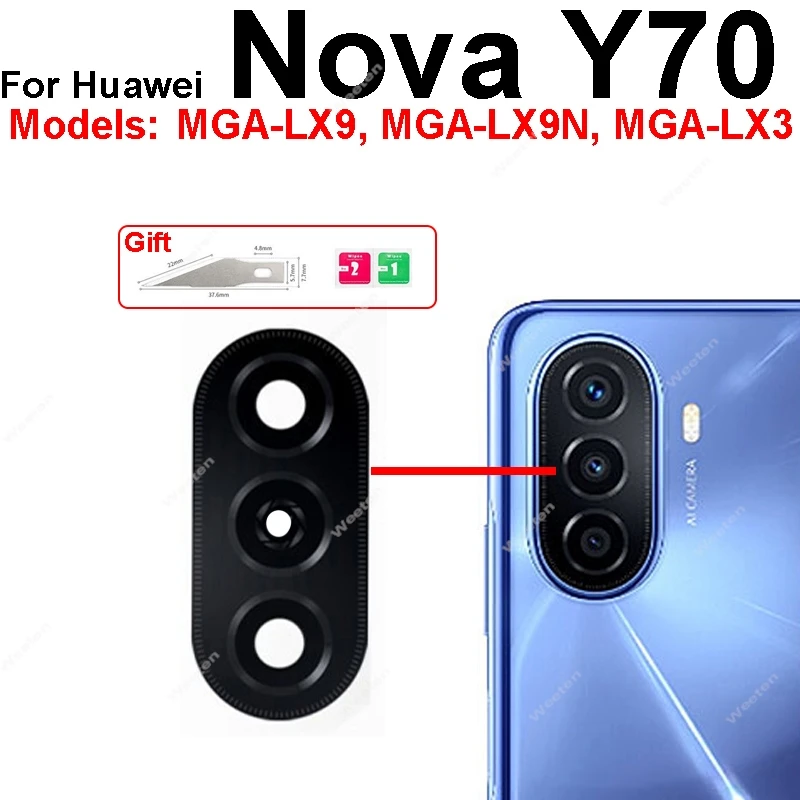 Rear Camera Lens For Huawei Nova Y70 Plus Y70 MGA-LX9 Back Camera Lens Glass with Sticker Replacement Parts