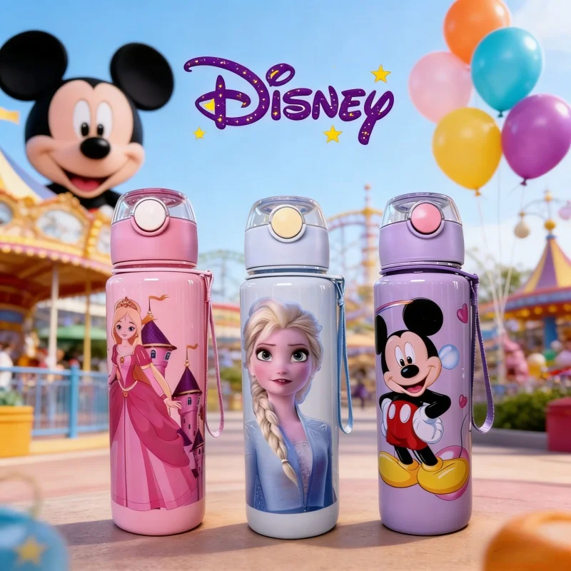 

Disney Classic Characters Water Bottle - Adorable Mickey Mouse, Snow White & Elsa Prints | Durable Leak-Proof Plastic, Large