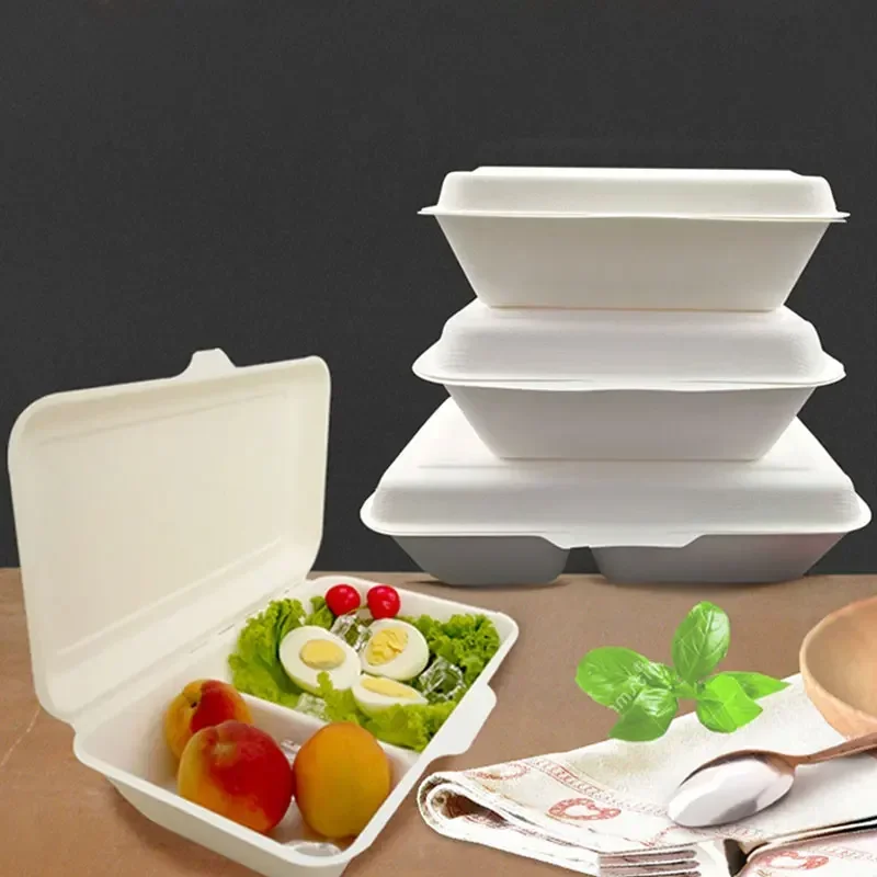 Disposable Pulp Lunch Box Thickened and Environmentally Friendly Rice Takeaway Packaging Rectangular Connected Fast Food Boxs