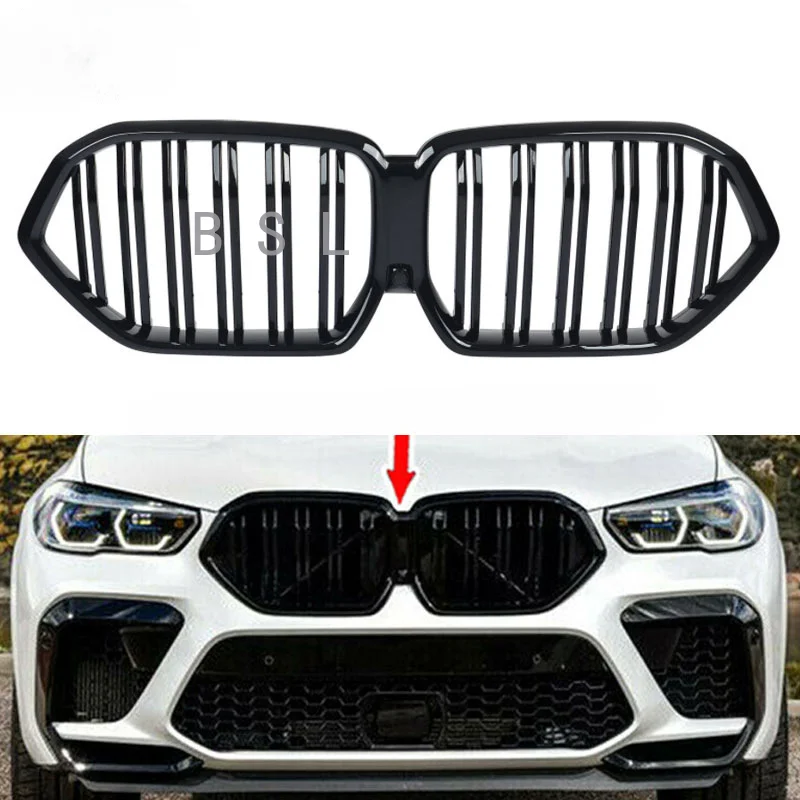 

Для BMW X6 G06 2020 2021 2022 автомобильный передний бампер, гоночная решетка из углеродного волокна + ABS, замена двойной решетки