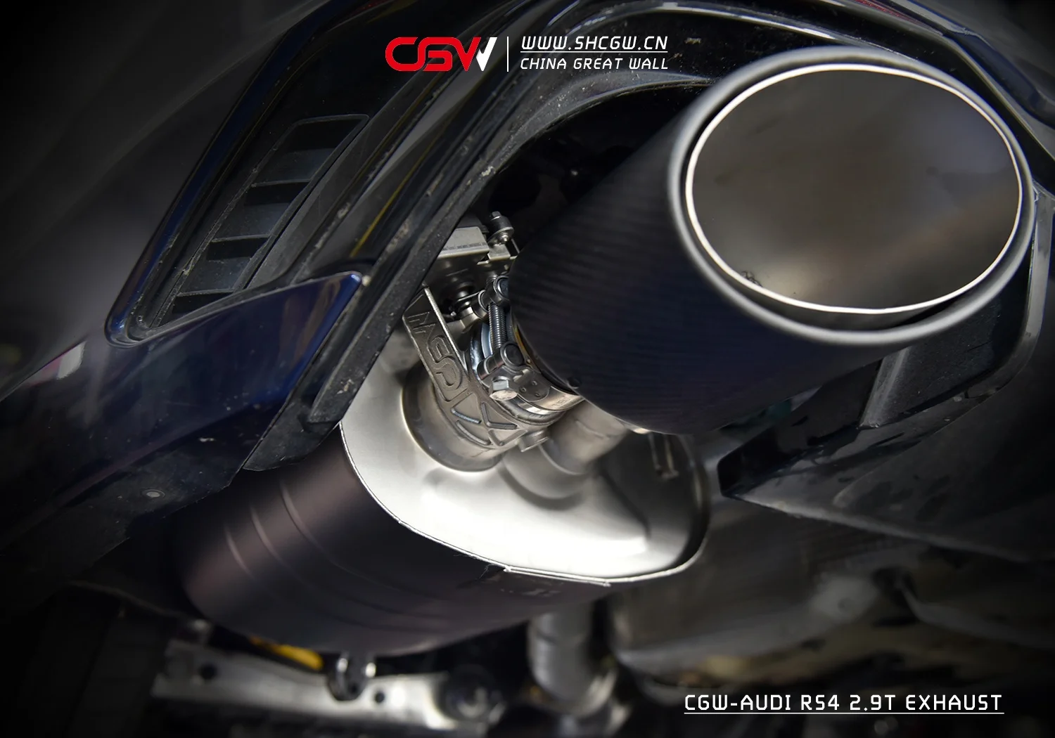Hot Design Performance Muffler Carbon Fiber  Tips Piping Exhaust System for  RS4 B9 2.9T V6 2018+ - view 5