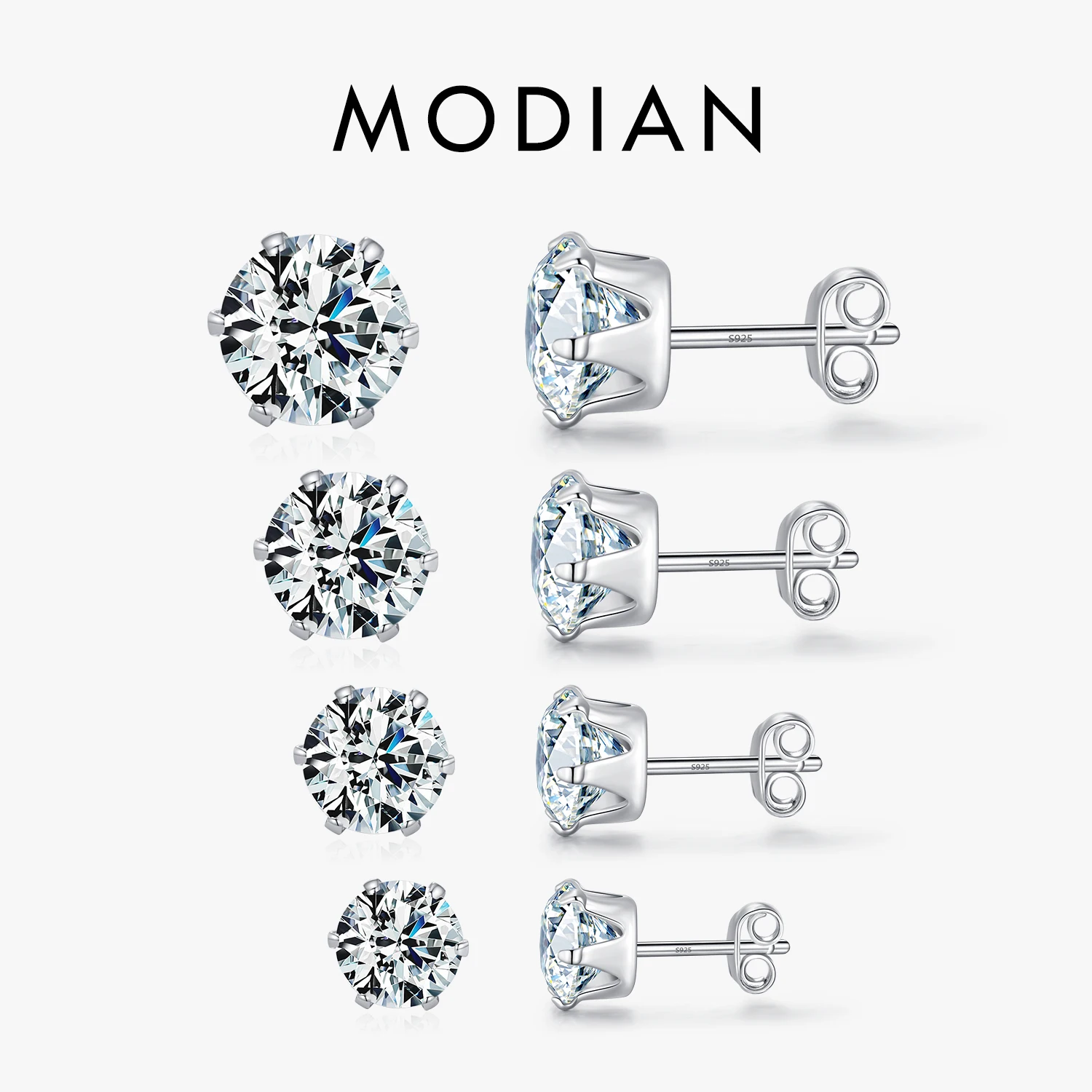 MODIAN 925 Sterling Silver Basic Sparkling Round Stud Earrings Classic Crown Hypoallergenic Wedding Jewelry For Women