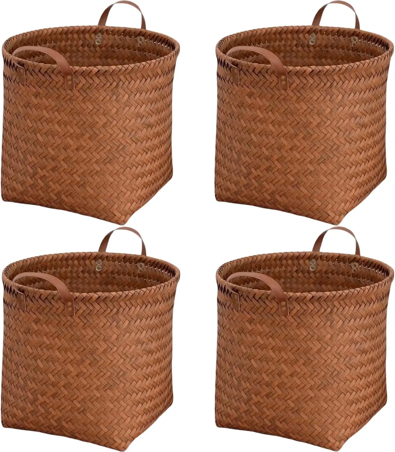 Storage Bins Baskets with Handles Set of 4, 11x11 Inch Round Woven Baskets for Organizing, Fit 12x12, 13x13 Inch Cube Shelves