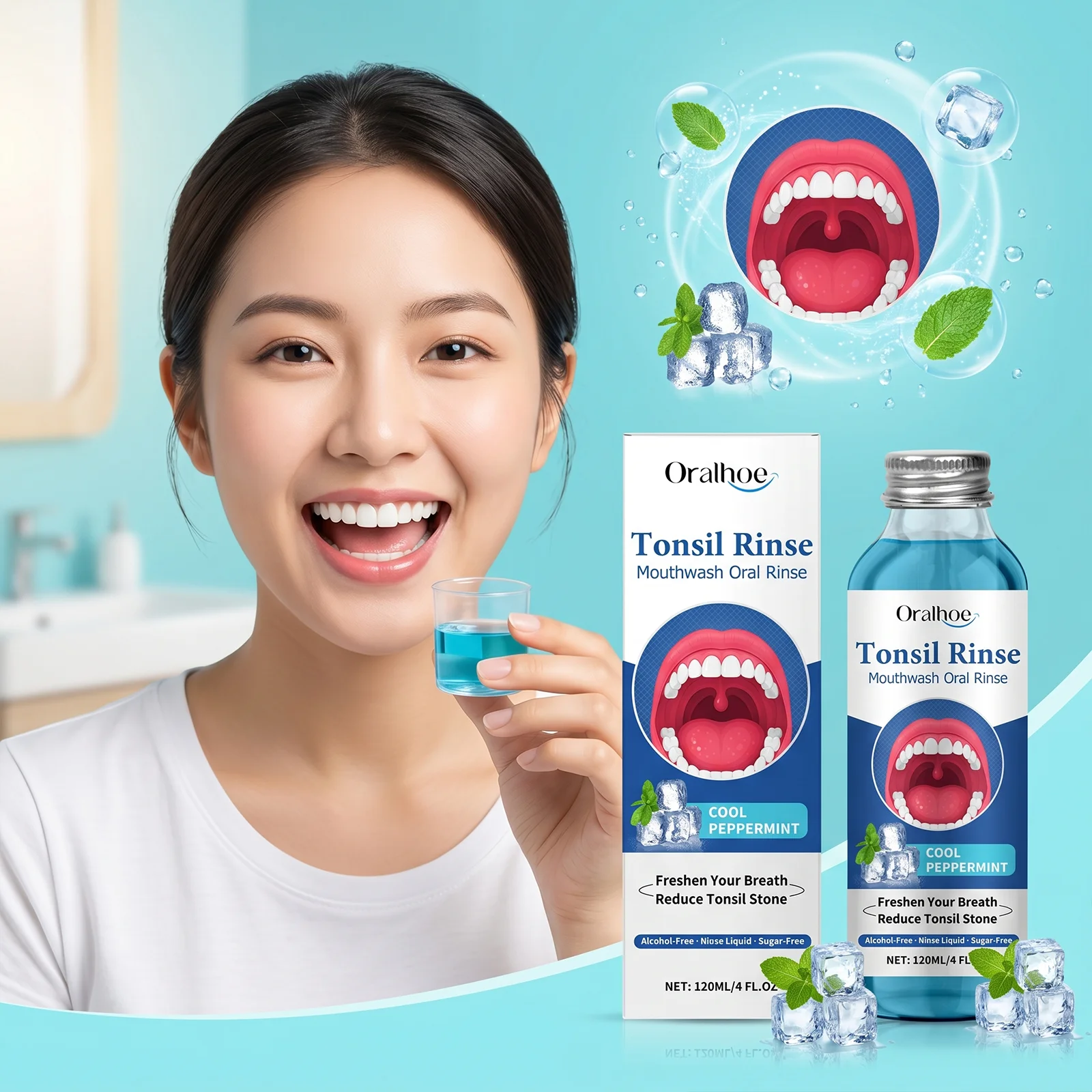 Oralhoe 120ml Peppermint Mouthwash Clear Food Residues Eliminate Odors Reduce Tonsil Stones Keep Breath Fresh Oral Care Liquid