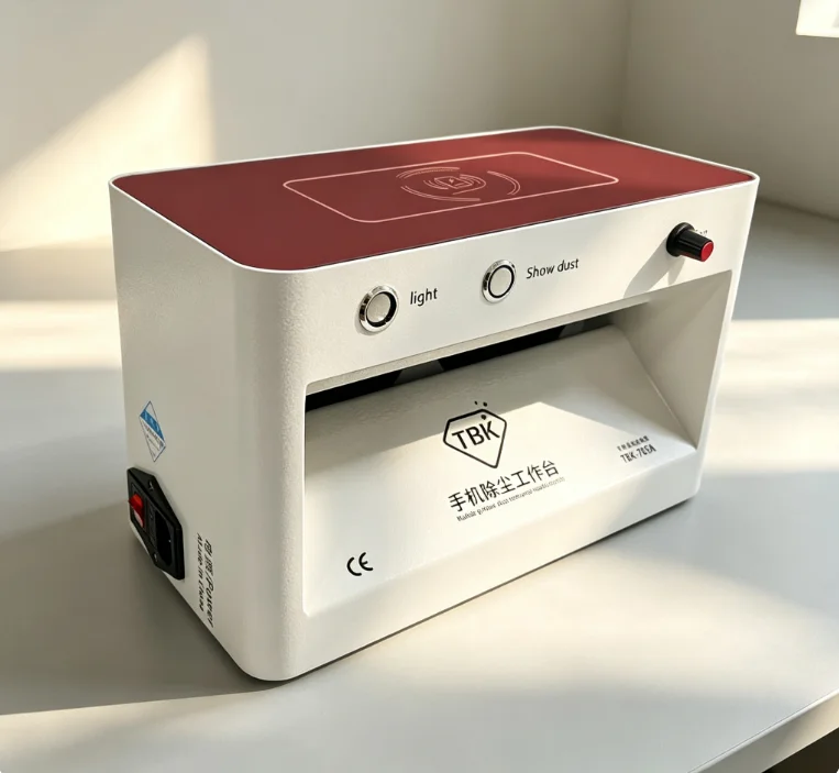Mini Desktop Dust Free Workbench TBK‑705A, Dust Removal Station Green Light Display Dust for Mobile Phone LCD OCA Film Repair