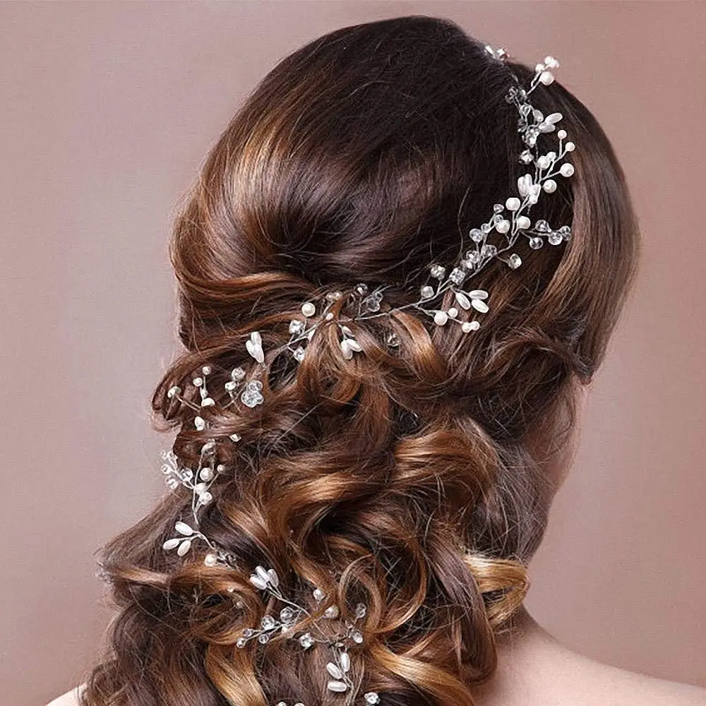 50/100/150cm Fashion Handmade Crystal Pearl  Wire Vines Hairband Wedding Hair Jewelry for Brides Wedding Hair Accessories image 3