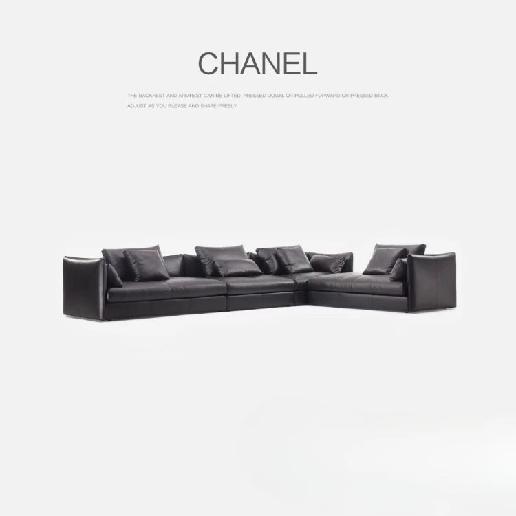 

Modern Italian minimalist large apartment villa living room full leather sofa combination