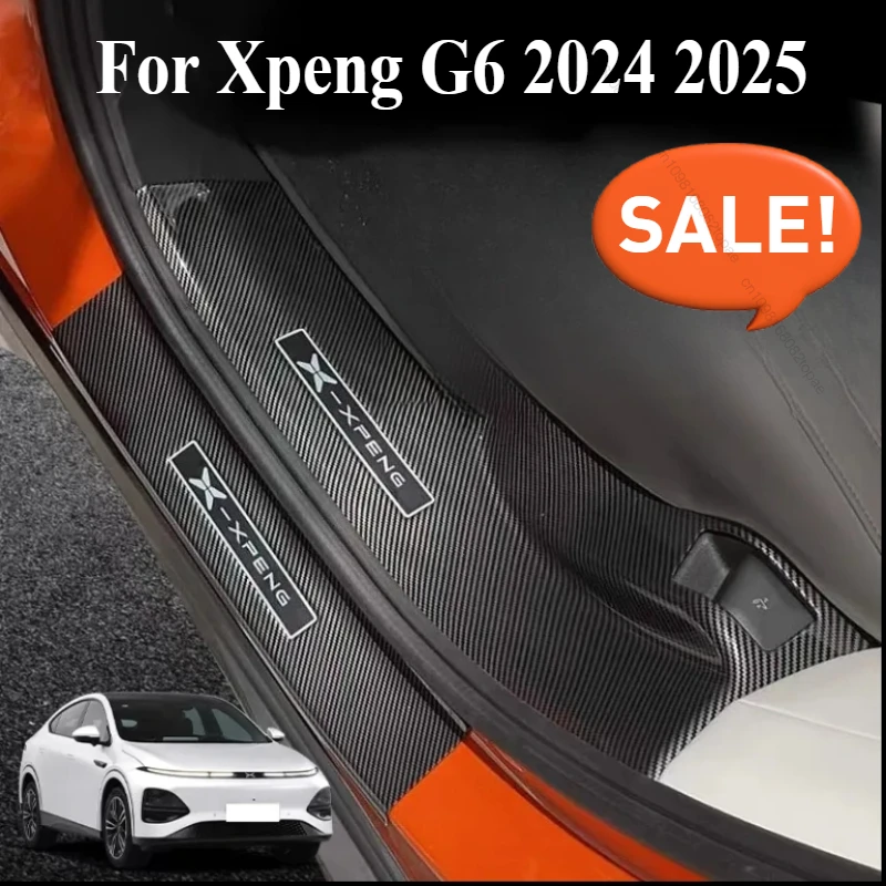 

Защитная крышка на порог передней и задней двери для Xpeng G6 2024 2025, углеродное волокно, защита от ударов, ABS, защита педали, внутренняя полоса, порог