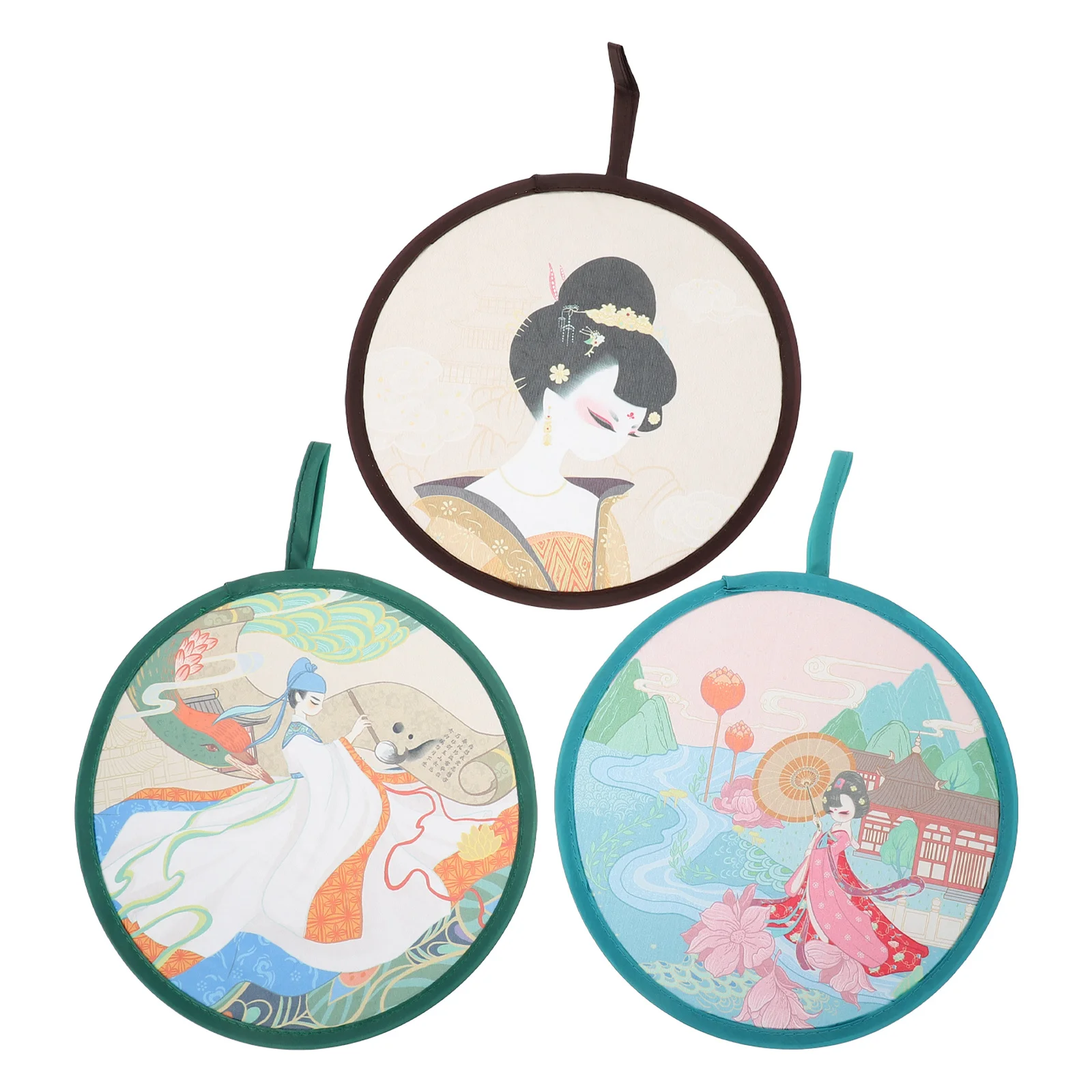 

3Pcs Round Foldable Fans Handheld Ancient China Style Fans for Summer Cooling Dance Performance Prop Portable Fan