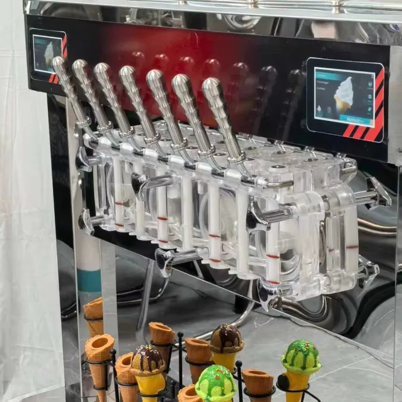Custom Automatic Commercial Soft Serve Ice Cream Maker 4+3 Mix Flavors Soft Ice Cream Machine with Compressor
