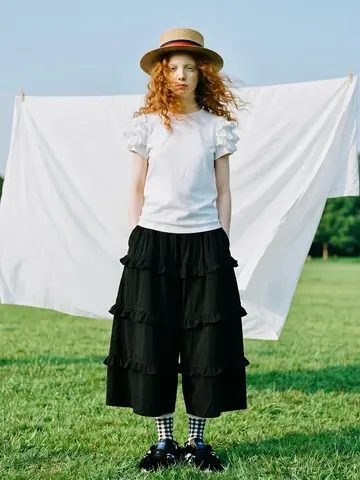 imakokoni Original Summer Black Cake Skirt Pants for Women, Multi-Layer Black Fungus Edge High Waisted Wide Leg Pants 265561