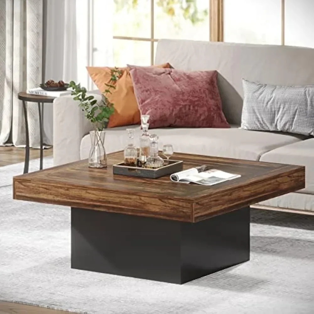 Coffee Table for Living Room Black Rustic Brown Square Coffee Table With LED Lights Tables Coffe End Cafe Furniture