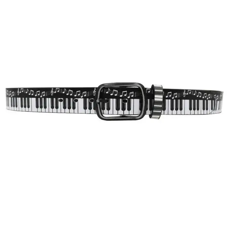 Y Demo Y2K Musical Piano Keys Print Waist Belt Casual Street Style Vintage Metal Buckle Belt