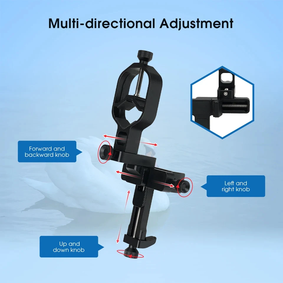 SV214 Pro 3-Axis Universal Smartphone Adapter 28mm-48mm/44mm-64mm Clamp Range for Telescope or Digiscoping