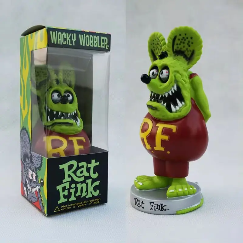 Trend Toy Rat Fink Car Repairer Car Shake Head Doll Locomotive Culture Symbol Old School 17cm Pvc Anime Figure Car Ornament