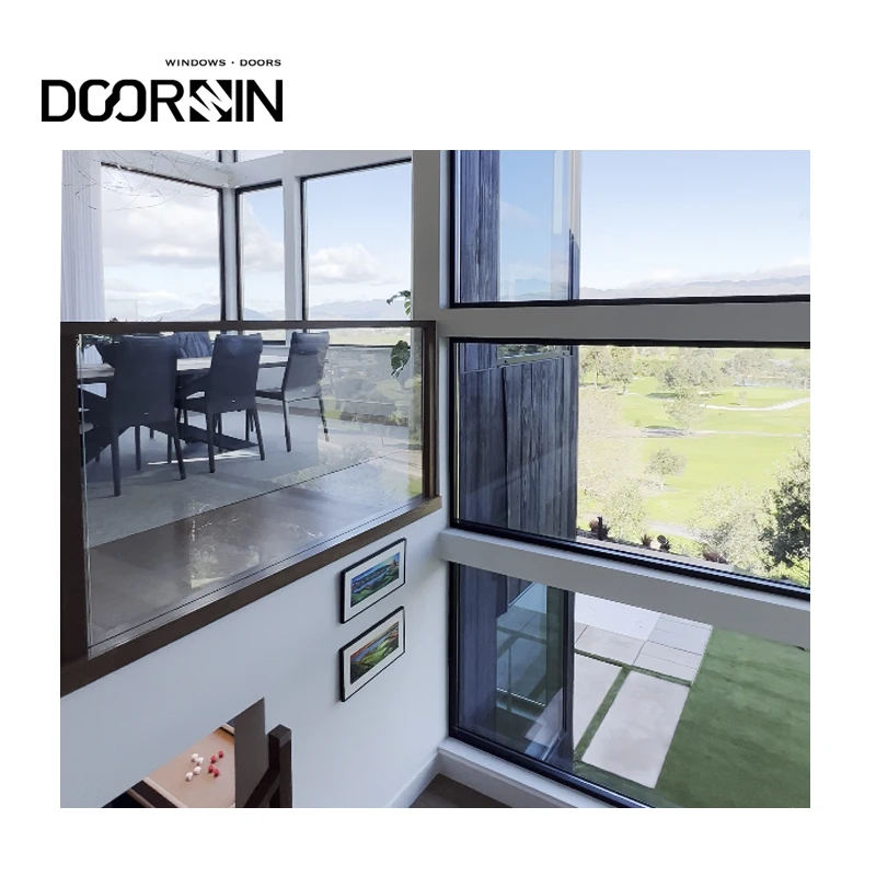 Doorwin-marco estrecho de estilo europeo a prueba de huracán, fibra de vidrio, Triple acristalado, ventana fija de aluminio negro