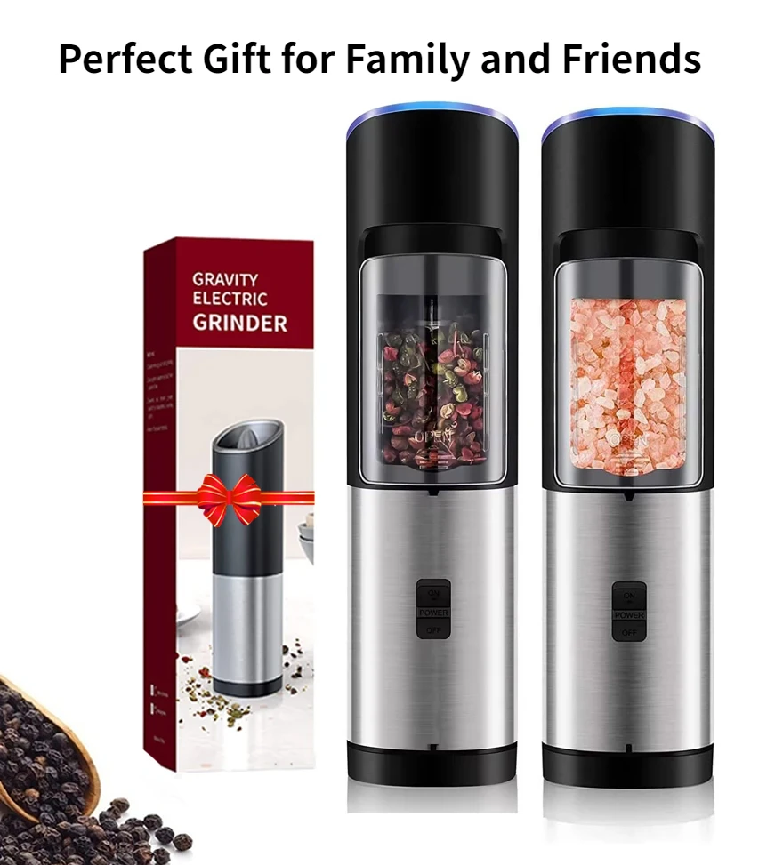 Kitchen Electric Pepper and Sea Salt Grinder One Click Button Adjustable Coarseness Spice Mill Grinders for Christmas Gifts