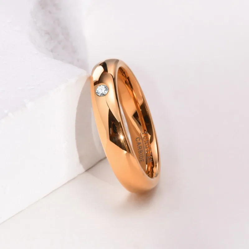 Somen 4mm 18k Gold Plated Tungsten Rings For Women Men Wedding Bands Zirconia Engagement Couple Ring Anniverary Jewelry Gift