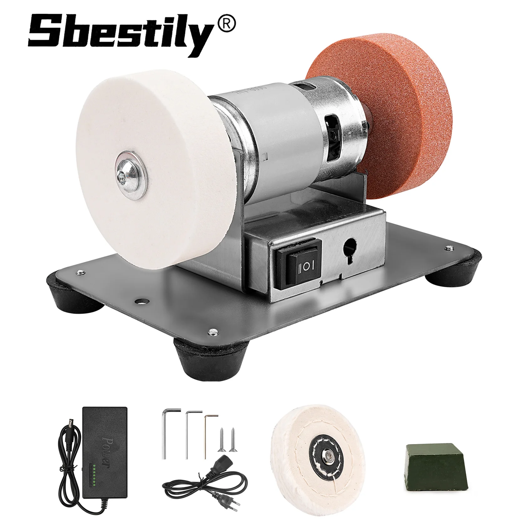 Sbestily Double Grinder Machine Set Electric Table Grinder Coarse & Fine Polishing for Grinding Jewelry Metal Stone Knife 100W