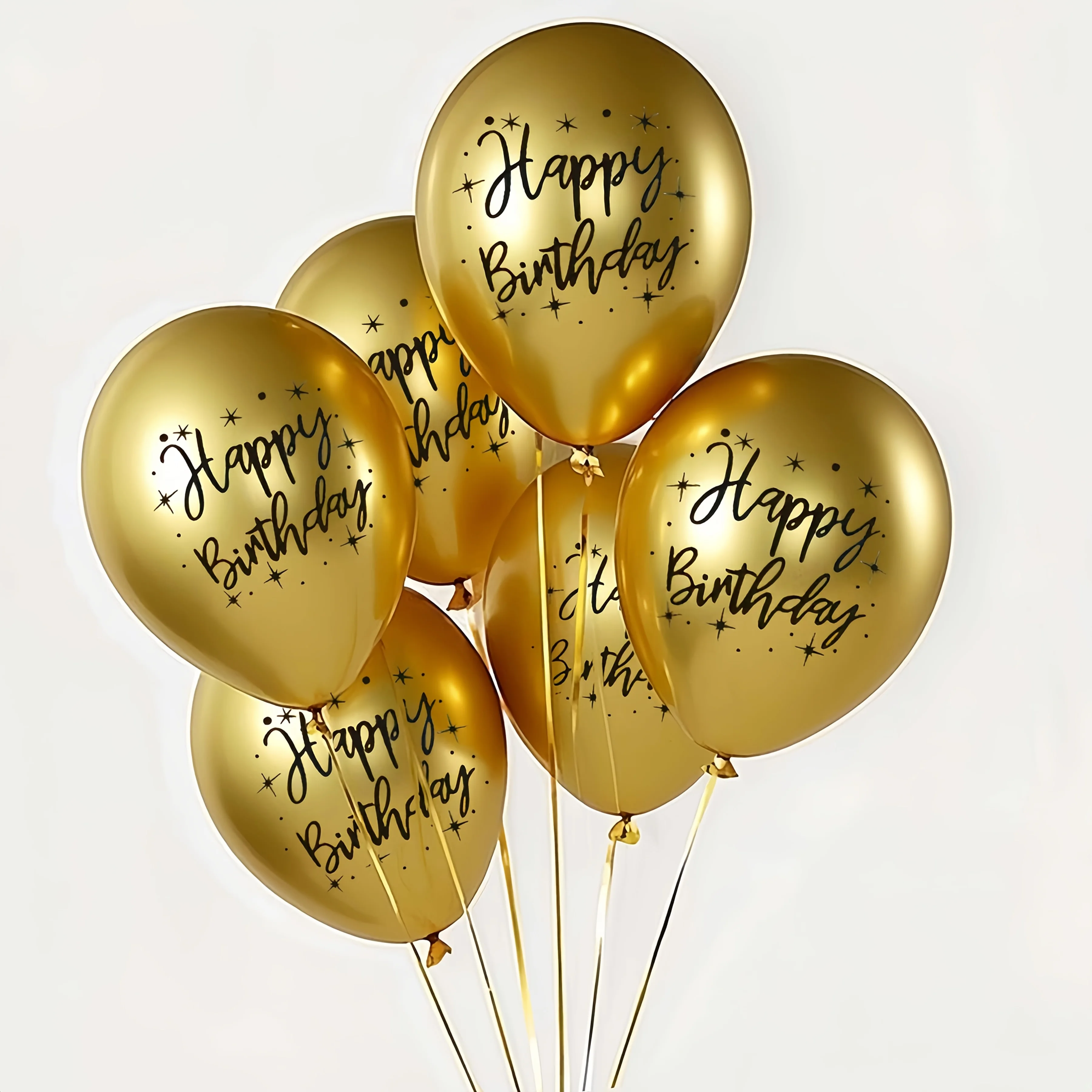 Metallisch Goldene 'Happy Birthday' Luftballons für Partydekoration, Taufe, Jubiläum, Goldbedruckte Festballons