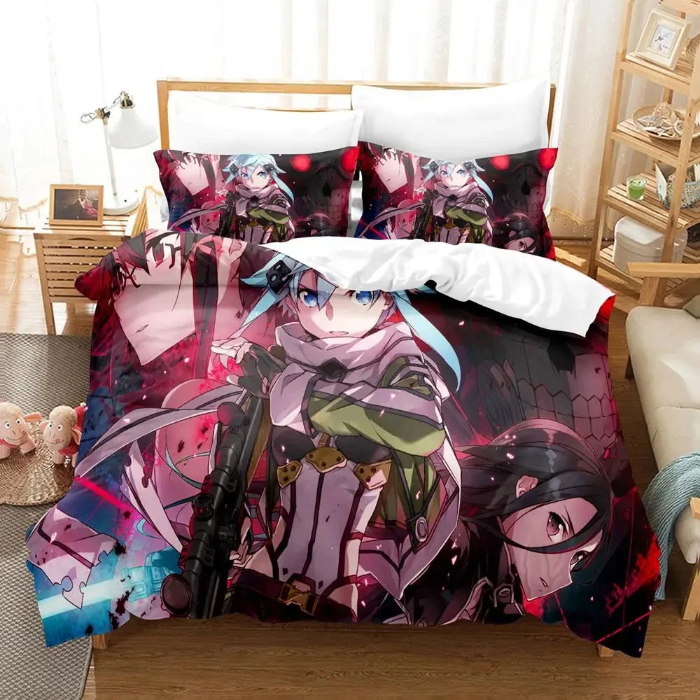 

Anime Asada Shino Sword Art Online Bedding Set Duvet Cover Bed Set Quilt Cover Pillowcase Comforter king Queen Size Boys Adult